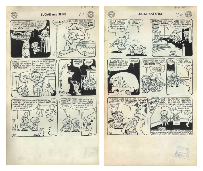 Sheldon Mayer Original Hand-Drawn ''Sugar and Spike'' Comic Book -- 19 Pages From the October 1957 Issue #11 With Halloween & Beach-Themed Stories